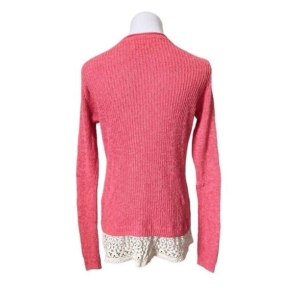 Hollister Crew Neck Pink Sweater Lace Shirttail Open Weave Modern sz Small - Picture 3 of 10